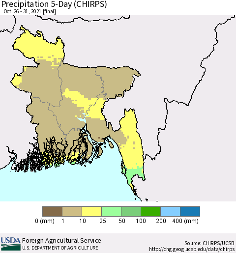 Bangladesh Precipitation 5-Day (CHIRPS) Thematic Map For 10/26/2021 - 10/31/2021