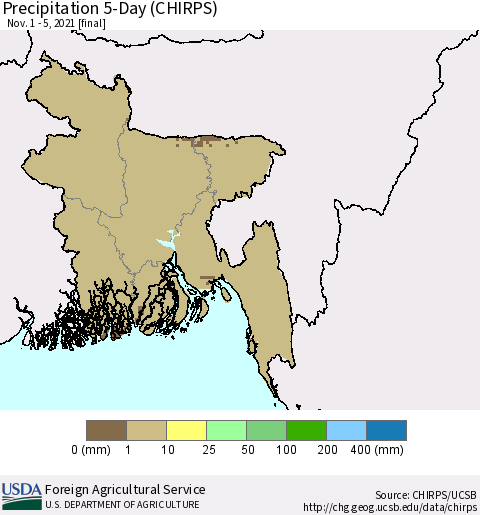 Bangladesh Precipitation 5-Day (CHIRPS) Thematic Map For 11/1/2021 - 11/5/2021