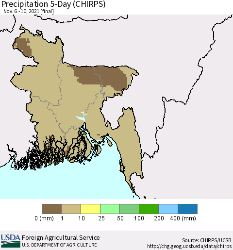 Bangladesh Precipitation 5-Day (CHIRPS) Thematic Map For 11/6/2021 - 11/10/2021