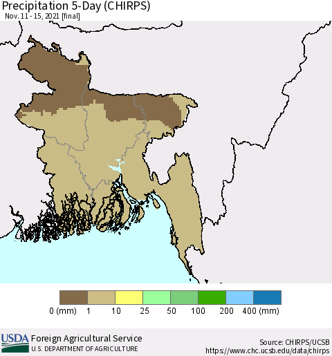 Bangladesh Precipitation 5-Day (CHIRPS) Thematic Map For 11/11/2021 - 11/15/2021