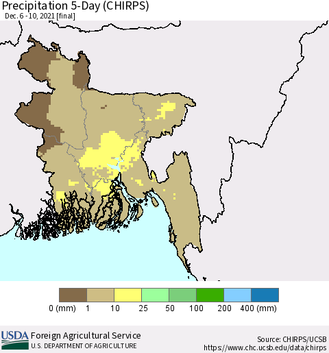 Bangladesh Precipitation 5-Day (CHIRPS) Thematic Map For 12/6/2021 - 12/10/2021