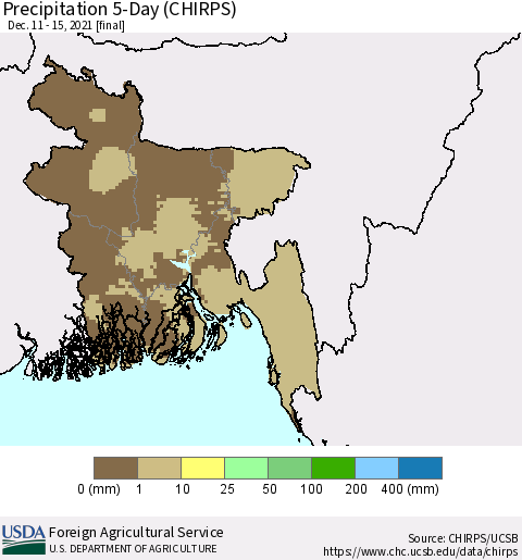 Bangladesh Precipitation 5-Day (CHIRPS) Thematic Map For 12/11/2021 - 12/15/2021