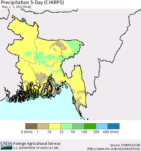 Bangladesh Precipitation 5-Day (CHIRPS) Thematic Map For 5/1/2022 - 5/5/2022