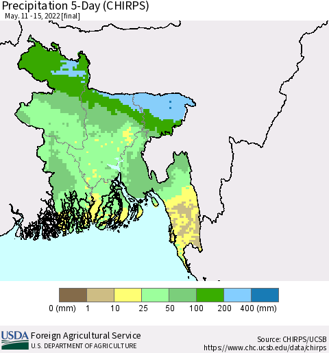 Bangladesh Precipitation 5-Day (CHIRPS) Thematic Map For 5/11/2022 - 5/15/2022