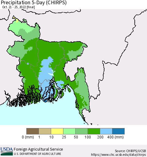 Bangladesh Precipitation 5-Day (CHIRPS) Thematic Map For 10/21/2022 - 10/25/2022