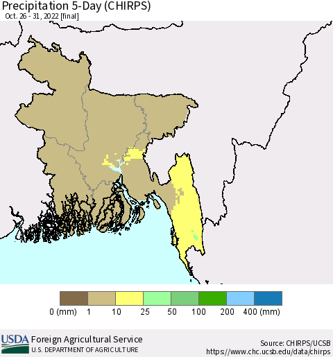Bangladesh Precipitation 5-Day (CHIRPS) Thematic Map For 10/26/2022 - 10/31/2022
