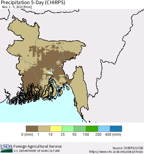 Bangladesh Precipitation 5-Day (CHIRPS) Thematic Map For 11/1/2022 - 11/5/2022