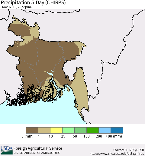 Bangladesh Precipitation 5-Day (CHIRPS) Thematic Map For 11/6/2022 - 11/10/2022