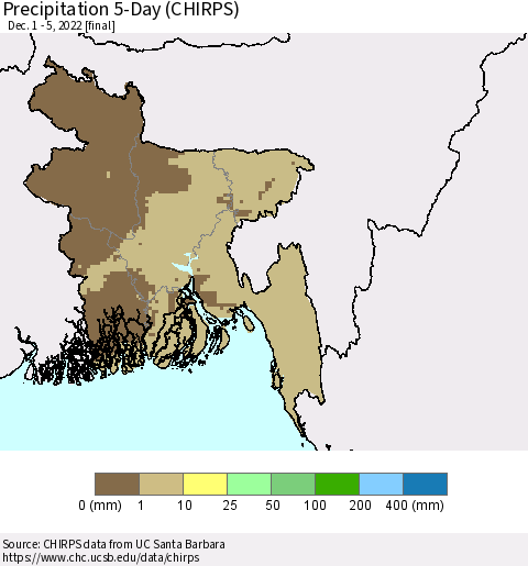Bangladesh Precipitation 5-Day (CHIRPS) Thematic Map For 12/1/2022 - 12/5/2022