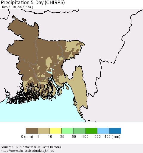 Bangladesh Precipitation 5-Day (CHIRPS) Thematic Map For 12/6/2022 - 12/10/2022