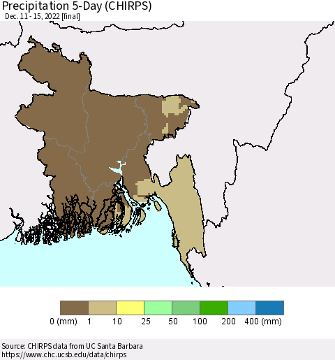 Bangladesh Precipitation 5-Day (CHIRPS) Thematic Map For 12/11/2022 - 12/15/2022