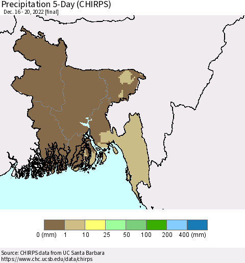 Bangladesh Precipitation 5-Day (CHIRPS) Thematic Map For 12/16/2022 - 12/20/2022