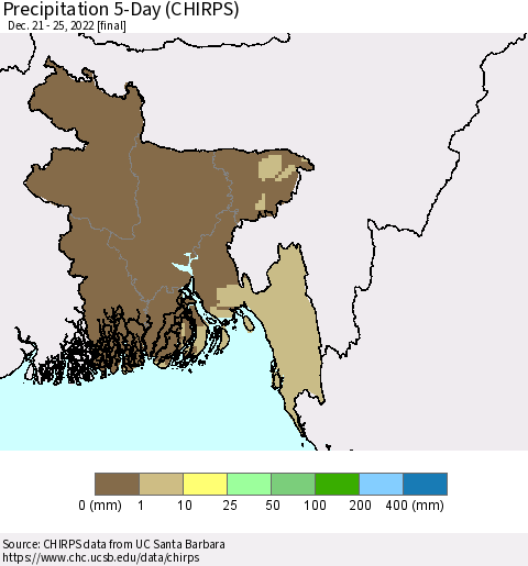 Bangladesh Precipitation 5-Day (CHIRPS) Thematic Map For 12/21/2022 - 12/25/2022