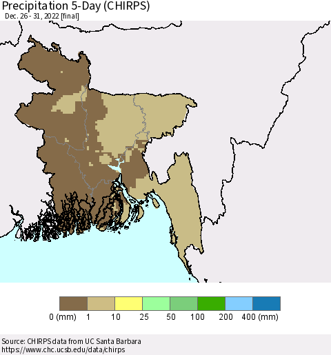 Bangladesh Precipitation 5-Day (CHIRPS) Thematic Map For 12/26/2022 - 12/31/2022