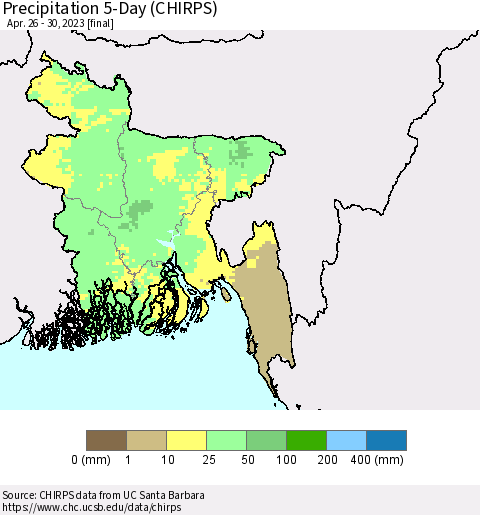 Bangladesh Precipitation 5-Day (CHIRPS) Thematic Map For 4/26/2023 - 4/30/2023