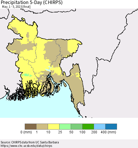 Bangladesh Precipitation 5-Day (CHIRPS) Thematic Map For 5/1/2023 - 5/5/2023