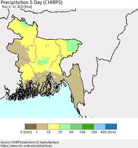 Bangladesh Precipitation 5-Day (CHIRPS) Thematic Map For 5/6/2023 - 5/10/2023
