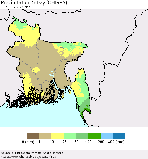 Bangladesh Precipitation 5-Day (CHIRPS) Thematic Map For 6/1/2023 - 6/5/2023