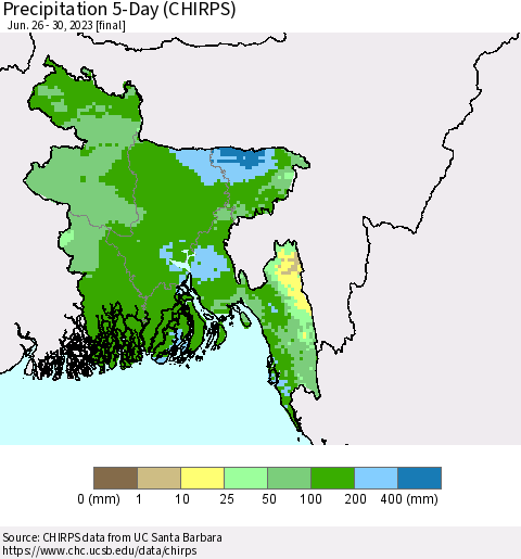 Bangladesh Precipitation 5-Day (CHIRPS) Thematic Map For 6/26/2023 - 6/30/2023