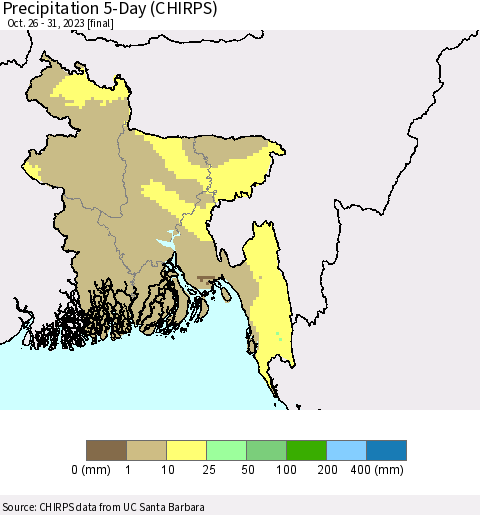 Bangladesh Precipitation 5-Day (CHIRPS) Thematic Map For 10/26/2023 - 10/31/2023