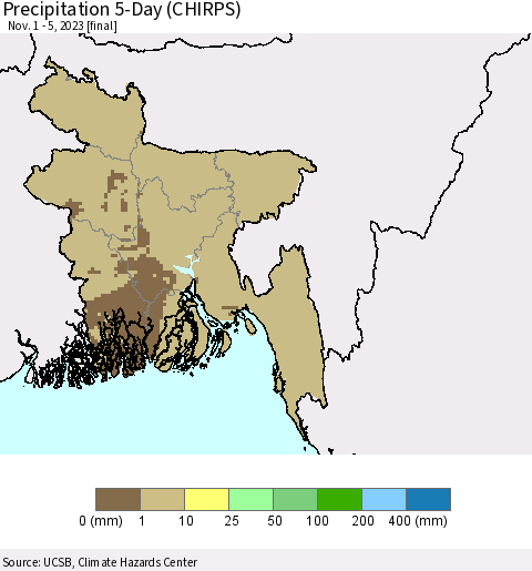 Bangladesh Precipitation 5-Day (CHIRPS) Thematic Map For 11/1/2023 - 11/5/2023