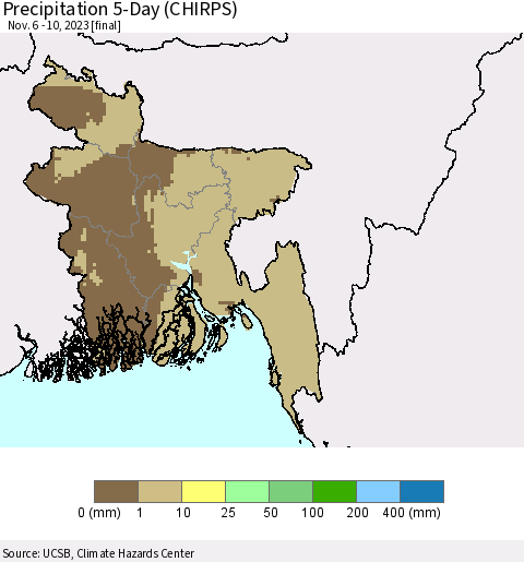 Bangladesh Precipitation 5-Day (CHIRPS) Thematic Map For 11/6/2023 - 11/10/2023