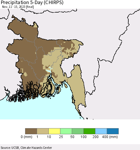 Bangladesh Precipitation 5-Day (CHIRPS) Thematic Map For 11/11/2023 - 11/15/2023