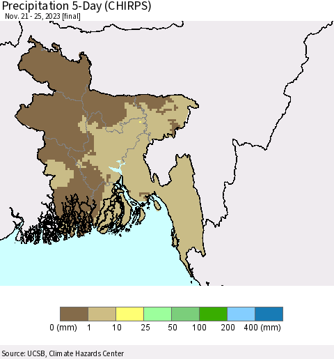 Bangladesh Precipitation 5-Day (CHIRPS) Thematic Map For 11/21/2023 - 11/25/2023