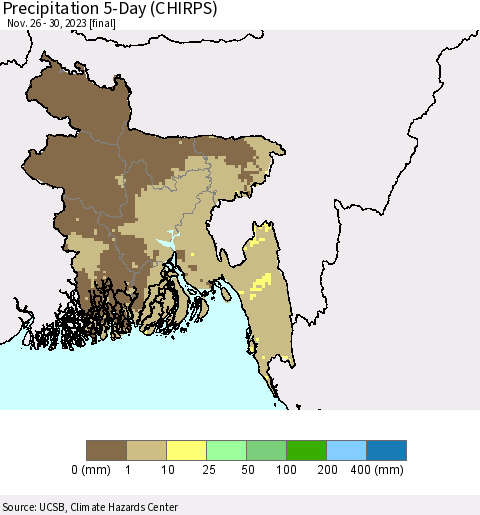 Bangladesh Precipitation 5-Day (CHIRPS) Thematic Map For 11/26/2023 - 11/30/2023