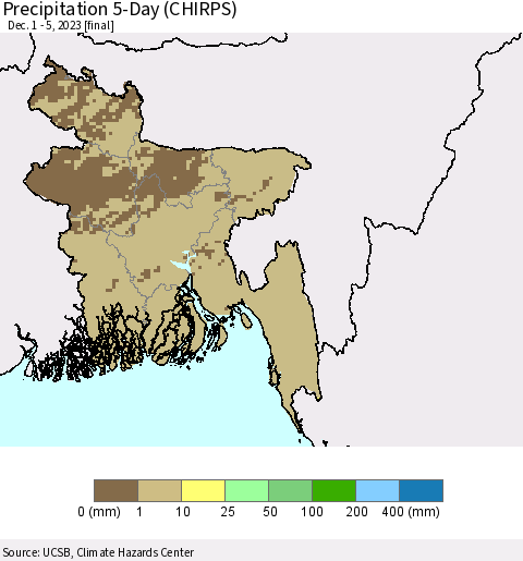 Bangladesh Precipitation 5-Day (CHIRPS) Thematic Map For 12/1/2023 - 12/5/2023