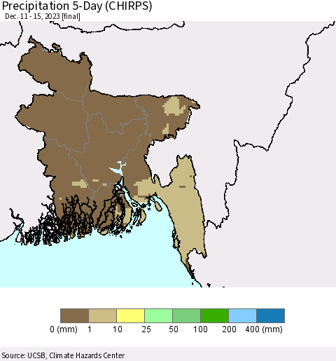 Bangladesh Precipitation 5-Day (CHIRPS) Thematic Map For 12/11/2023 - 12/15/2023