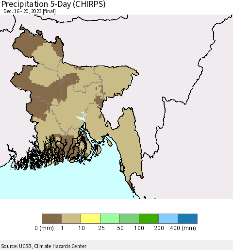 Bangladesh Precipitation 5-Day (CHIRPS) Thematic Map For 12/16/2023 - 12/20/2023