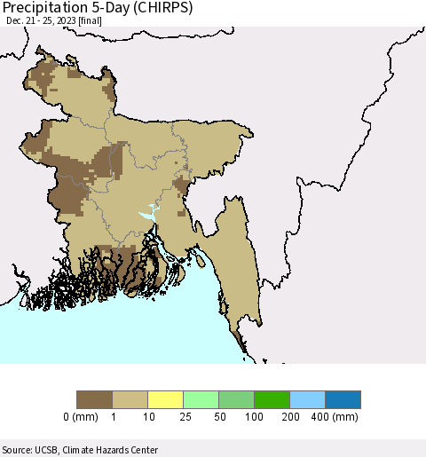 Bangladesh Precipitation 5-Day (CHIRPS) Thematic Map For 12/21/2023 - 12/25/2023
