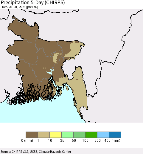 Bangladesh Precipitation 5-Day (CHIRPS) Thematic Map For 12/26/2023 - 12/31/2023