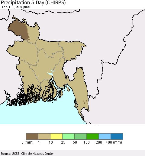 Bangladesh Precipitation 5-Day (CHIRPS) Thematic Map For 2/1/2024 - 2/5/2024