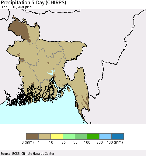 Bangladesh Precipitation 5-Day (CHIRPS) Thematic Map For 2/6/2024 - 2/10/2024