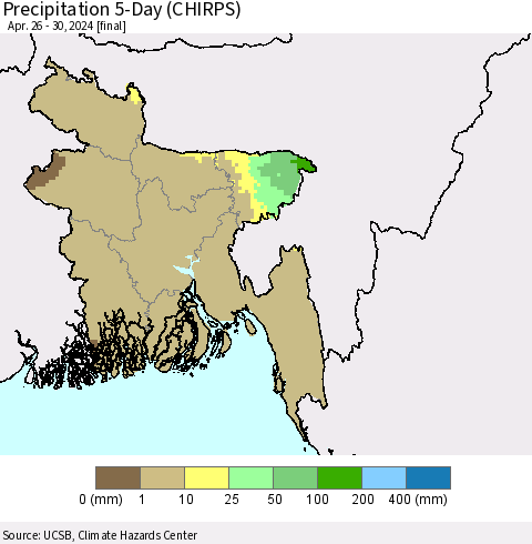 Bangladesh Precipitation 5-Day (CHIRPS) Thematic Map For 4/26/2024 - 4/30/2024