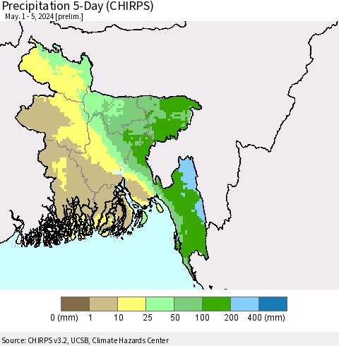 Bangladesh Precipitation 5-Day (CHIRPS) Thematic Map For 5/1/2024 - 5/5/2024