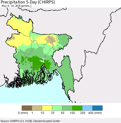 Bangladesh Precipitation 5-Day (CHIRPS) Thematic Map For 5/6/2024 - 5/10/2024