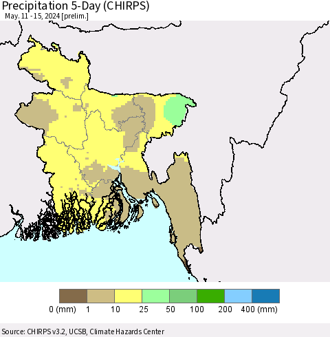 Bangladesh Precipitation 5-Day (CHIRPS) Thematic Map For 5/11/2024 - 5/15/2024