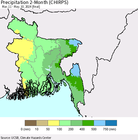 Bangladesh Precipitation 2-Month (CHIRPS) Thematic Map For 3/11/2024 - 5/10/2024