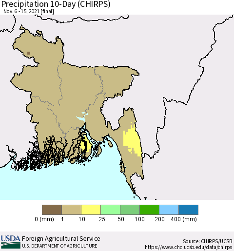 Bangladesh Precipitation 10-Day (CHIRPS) Thematic Map For 11/6/2021 - 11/15/2021