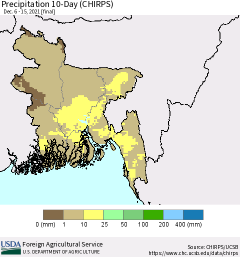 Bangladesh Precipitation 10-Day (CHIRPS) Thematic Map For 12/6/2021 - 12/15/2021