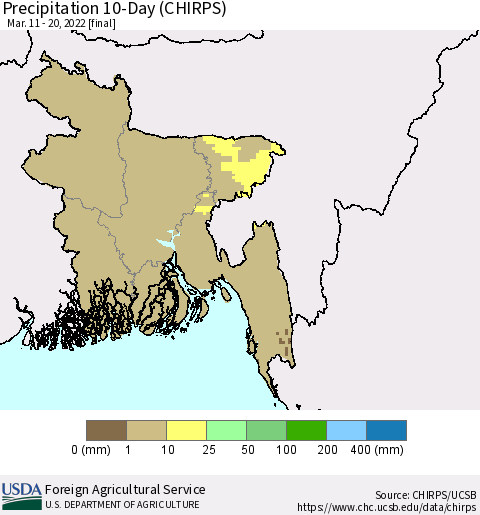 Bangladesh Precipitation 10-Day (CHIRPS) Thematic Map For 3/11/2022 - 3/20/2022