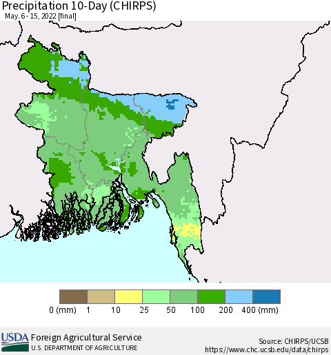 Bangladesh Precipitation 10-Day (CHIRPS) Thematic Map For 5/6/2022 - 5/15/2022