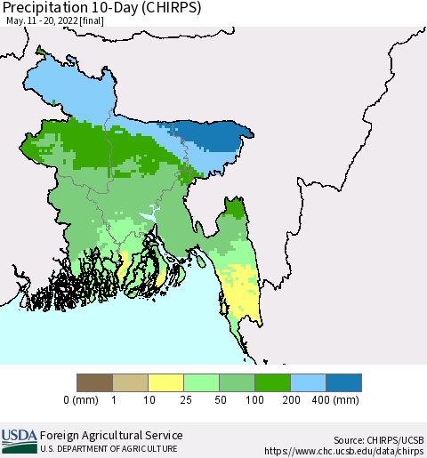 Bangladesh Precipitation 10-Day (CHIRPS) Thematic Map For 5/11/2022 - 5/20/2022