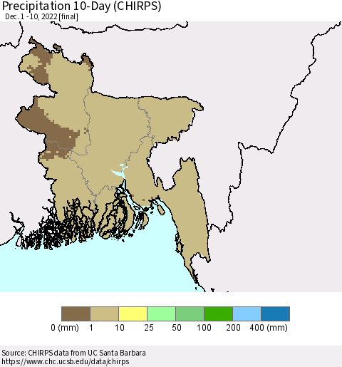 Bangladesh Precipitation 10-Day (CHIRPS) Thematic Map For 12/1/2022 - 12/10/2022