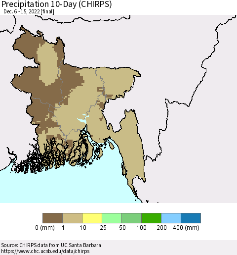 Bangladesh Precipitation 10-Day (CHIRPS) Thematic Map For 12/6/2022 - 12/15/2022