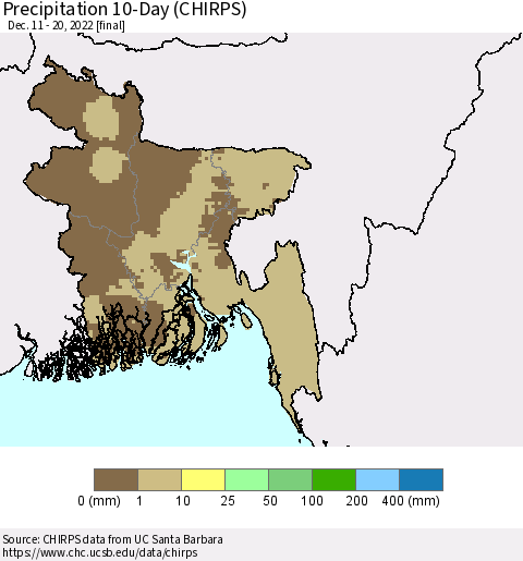 Bangladesh Precipitation 10-Day (CHIRPS) Thematic Map For 12/11/2022 - 12/20/2022