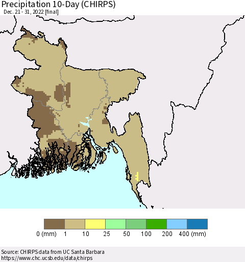 Bangladesh Precipitation 10-Day (CHIRPS) Thematic Map For 12/21/2022 - 12/31/2022